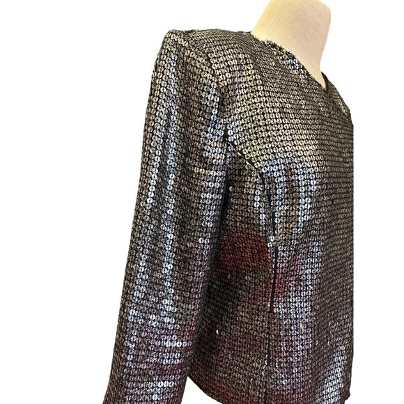 Express Sequin Long Sleeve Jacket Black & Silver Polyester/Spandex M - Picture 3 of 16